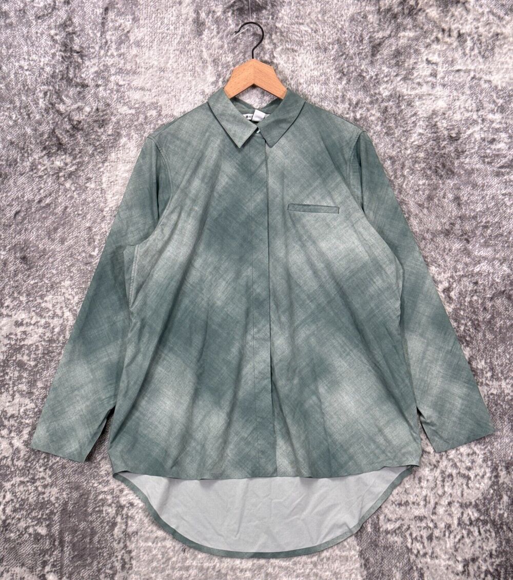 Athleta Top Large Womens Urbantine Green Print Button Up Long Sleeve